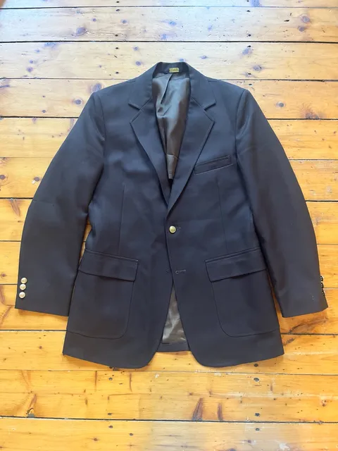 Vintage 60s Men's Blazer Sport Coat Size 39R Brown Gold Buttons flaws