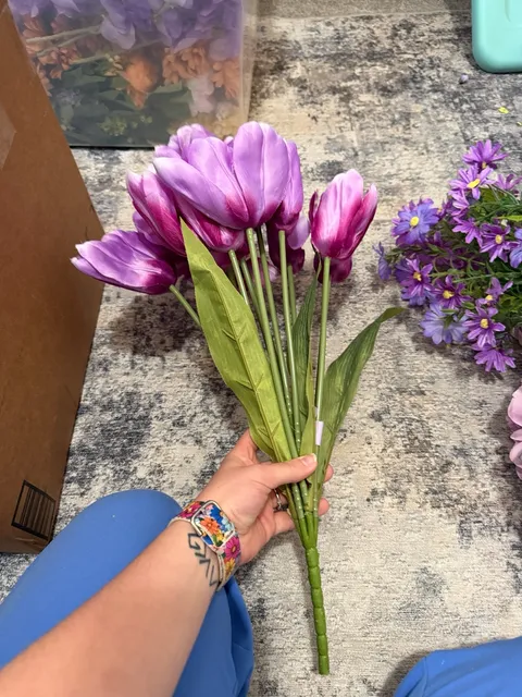 Artificial Purple Flower Lot Peonies Tulips Daisies Wisteria Bundle