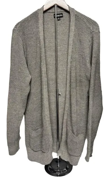 The Carbon Open Front Cardigan Size XXL Gray Waffle Knit Pockets