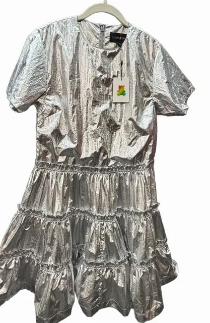 Teddy Fresh Metallic Silver Tiered Dress Size S