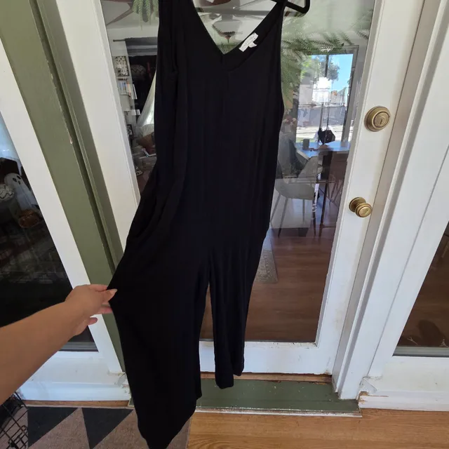 Final Touch Black V-Neck Jumpsuit Size S