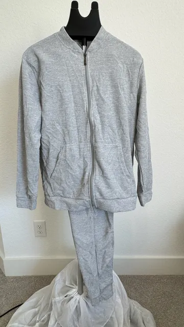 Unbranded Gray Waffle Knit Zip Up Tracksuit Size Medium