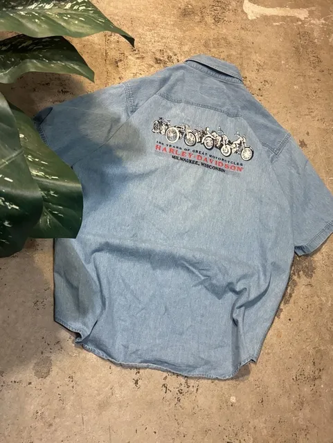 Harley-Davidson Denim Short Sleeve Shirt Size L Blue