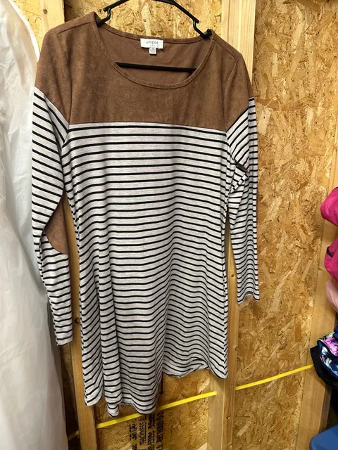 Umgee Suede Block Striped Tunic Size S Brown Black White