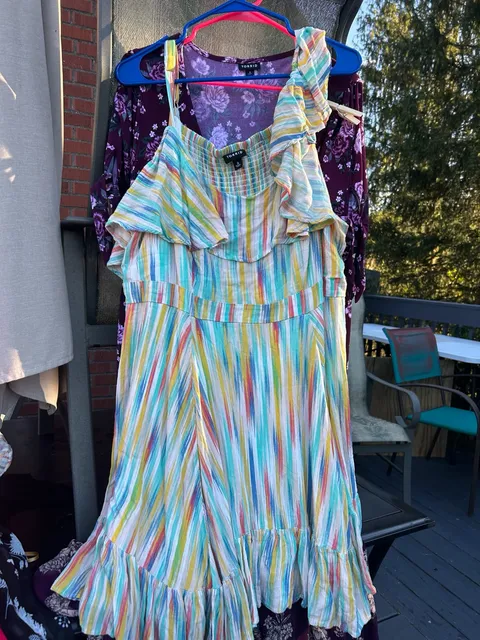 Torrid Gauze Cold Shoulder Skater Dress Size 3 Multi-Color Striped