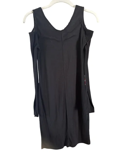 Cold Shoulder Ribbed Dress Size XL Black