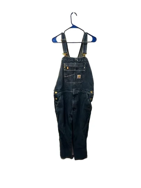 Carhartt Denim Bib Overalls Size 38x34 Loose Fit Blue Workwear OR4672-M