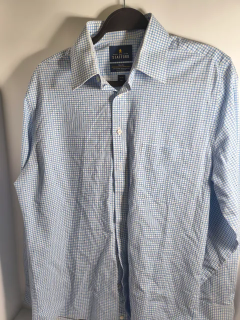 Stafford Travel Performance Dress Shirt Size 15.5 Blue Grid