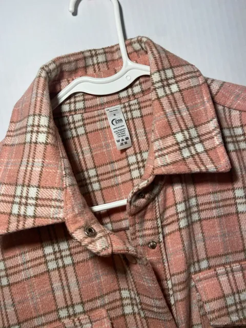 Zyia Active Ashley Creek Flannel Shirt Size S Pink Plaid Shacket