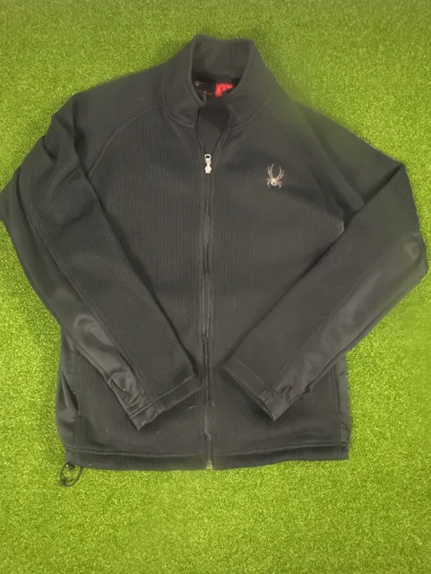 Spyder Full Zip Jacket Size M Black Waffle Knit Fleece