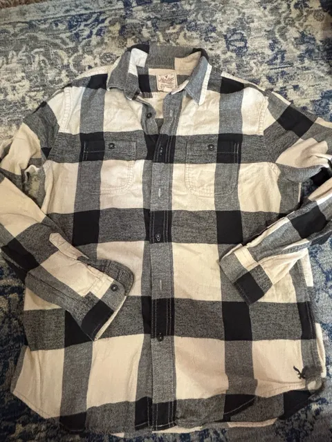 American Eagle Heritage Flannel Shirt Size L Black White Plaid