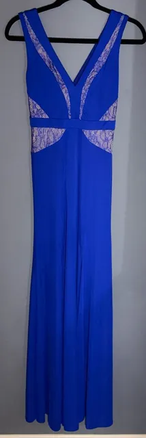 BCBGMAXAZRIA Royal Blue Lace V-Neck Mermaid Maxi Gown Homecoming