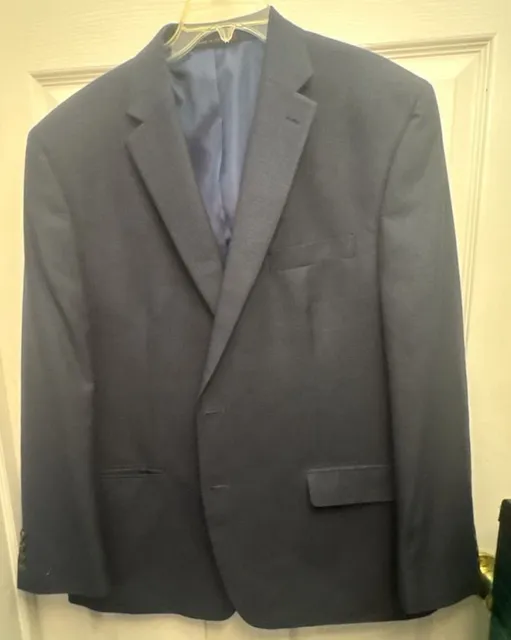 Chaps Suit Jacket Size 46R Navy Blue Check Blazer