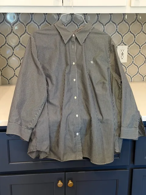 Lauren Ralph Lauren Button-Down Shirt Size 3X Black White Striped Cotton