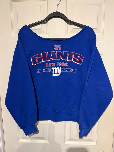 NFL New York Giants Vintage Custom Cut Off Neck Sweatshirt Blue