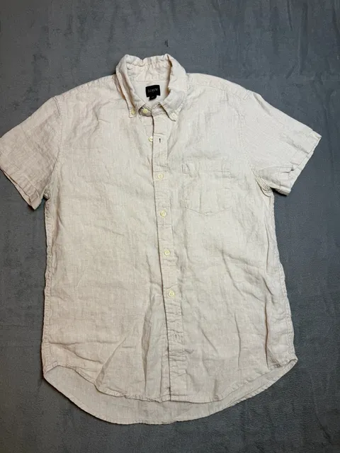 J.Crew Short Sleeve Linen Button Down Shirt Size L Beige
