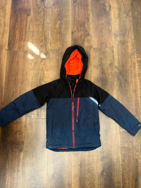 L.L. Bean Winter Jacket Size kids S Blue Black Orange Puffer Hooded Coat.