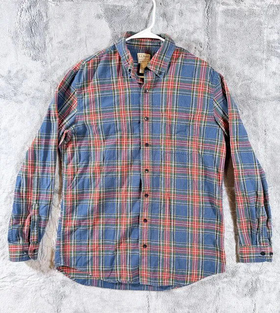 L.L. Bean Plaid Flannel Button Down Shirt Size L-TALL Blue Red Long Sleeve