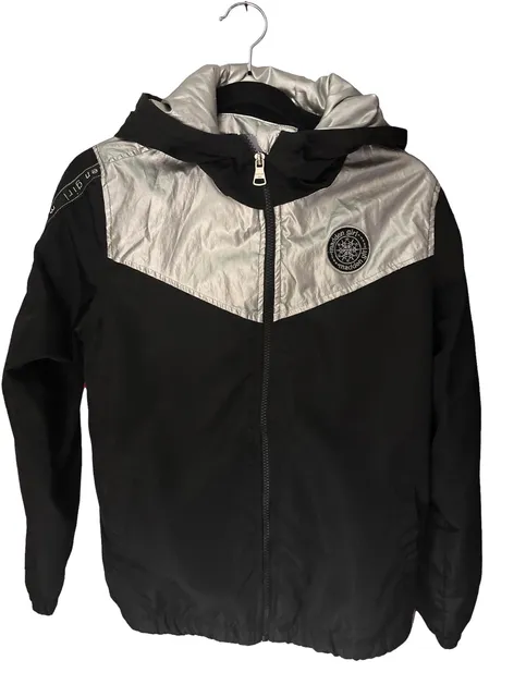 Madden Girl Full Zip Hooded Jacket Black Silver
