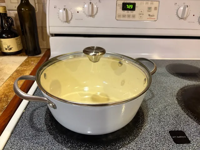 Brioni Enamel Stock Pot With Glass Lid White