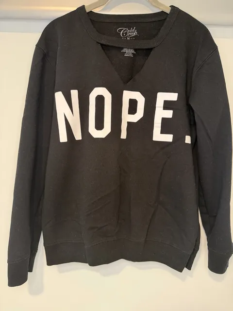 Cold Crush NOPE Graphic Cutout V-Neck Sweatshirt Size M Black