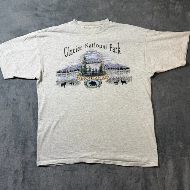 Prairie Mountain USA vintage 90s Mountain Glacier National Park Montana T-Shirt