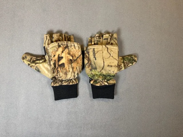 Huntworth Camo Fleece Convertible Fingerless Gloves Mittens XL