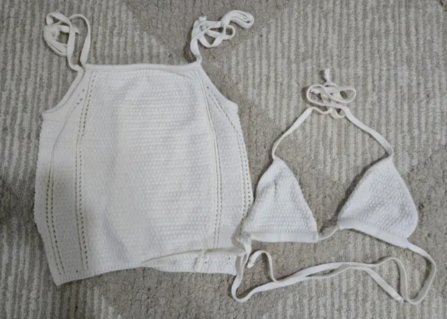 Love Sense Knit Tank Top & Bikini Set Size M White Cotton Blend