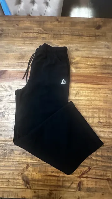 Reebok Fleece Sweatpants Size L Black Drawstring Logo Pants