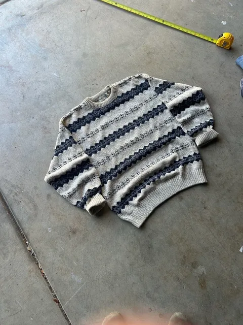 Fieldmaster Fair Isle Sweater Size L Vintage Knit Crewneck Beige Blue