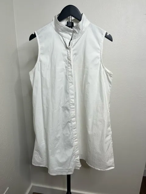 Tuckernuck White Sleeveless Mini Shirt Dress Mock Neck Hidden Button Tunic