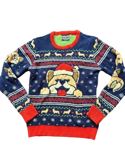 Geeknet Corgi Christmas Sweater Size M Blue Ugly Holiday Pullover