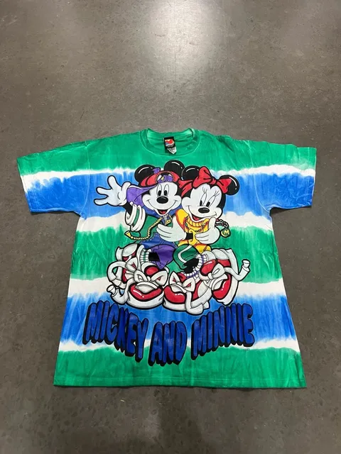 Vintage Mickey And Minnie Tie Dye T-Shirt Blue Green 1997