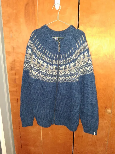 Icewear Elis Wool Sweater with Full Zip Size Large Blue Nordic