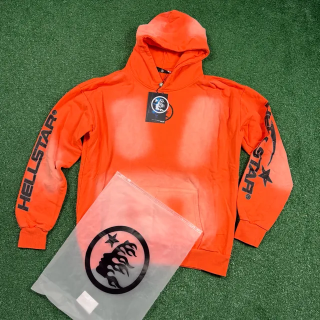 Hellstar Hoodie Size M Orange Graphic Pullover Sweatshirt
