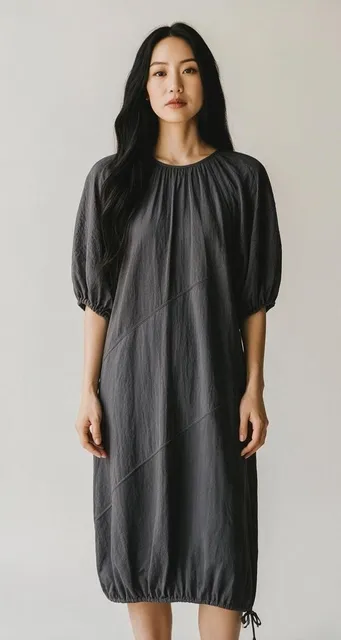 Zara Midi Dress Size S Grey Cinch Hem Short Sleeve