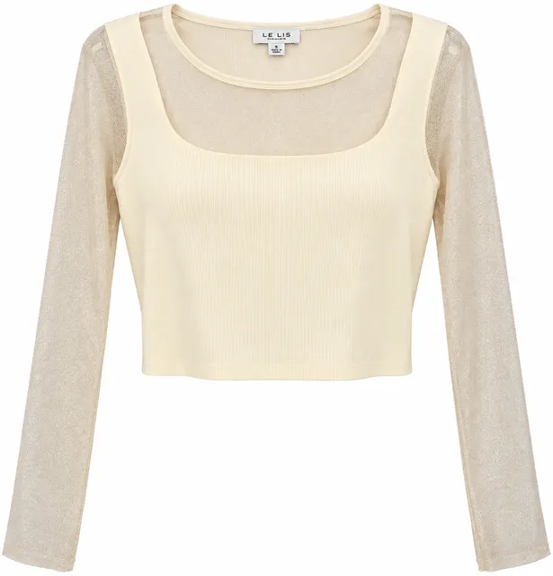 Le Lis Long Sleeve Crop Top Size M Cream