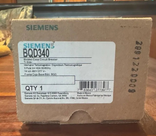 Siemens BQD340 40 Amp 3 Pole 480V Molded Case Circuit Breaker