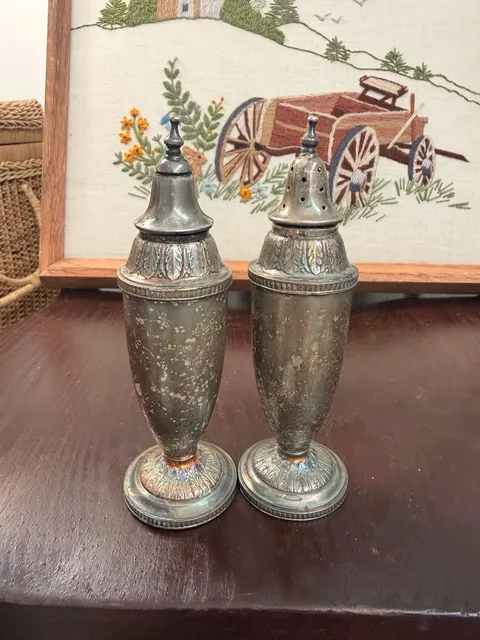 VTG Silverplate Salt & Pepper Shakers 1933 Art Deco 1847 Rogers Bros Marquise