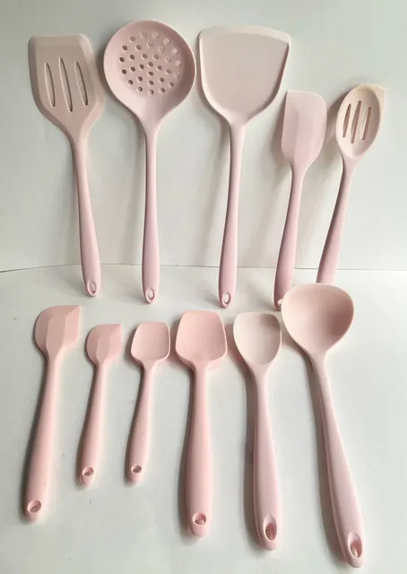 Silicone Kitchen Utensils Set 11 Piece Pink Cooking Tools Non Stick