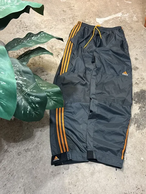 Adidas Track Pants Size L Vintage Gray Orange Windbreaker 3 Stripe