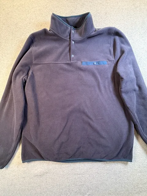 32 Degrees Heat Fleece Pullover Size L Dark Gray Blue Snap Pocket Mock Neck
