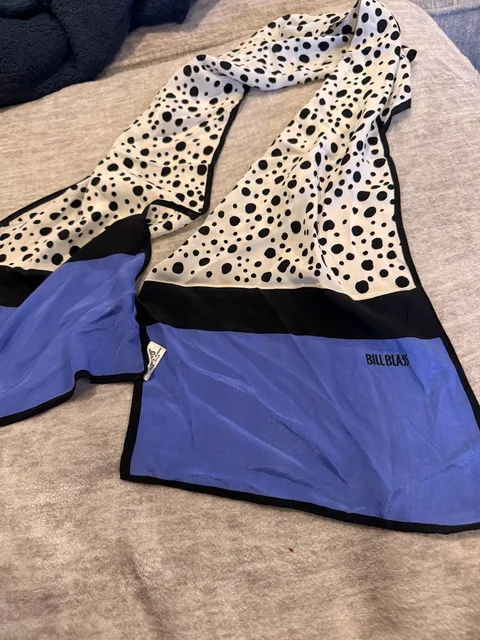 Bill Blass Vintage Silk Scarf Polka Dot Blue Black White