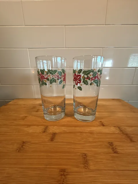 Tienshan Deck the Halls Glass Tumbler Pair