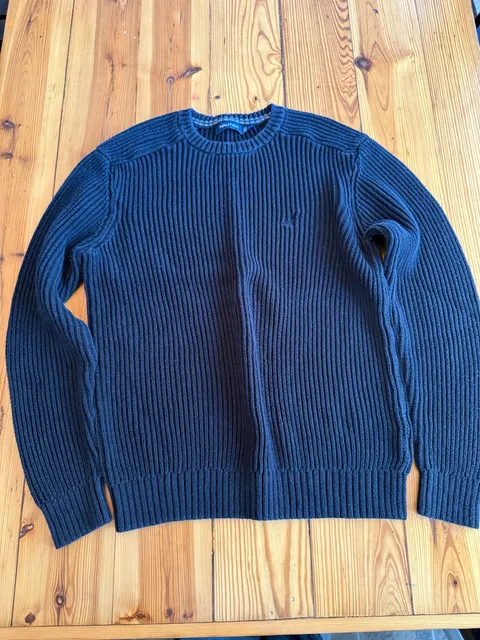 Nautica Cotton Ribbed Crewneck Sweater Size L Dark Navy Blue
