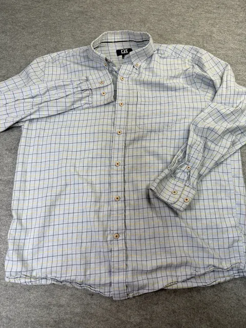Cutter & Buck Plaid Button Down Shirt Size M Light Blue Long Sleeve