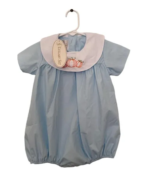 Lullaby Set Pumpkin/Fall holiday Embroidered Bubble Romper 18M Blue