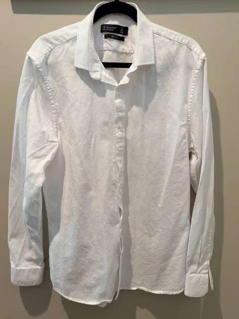 Primark Slim Fit Long Sleeve Button Up Shirt Size XL 16.5" White