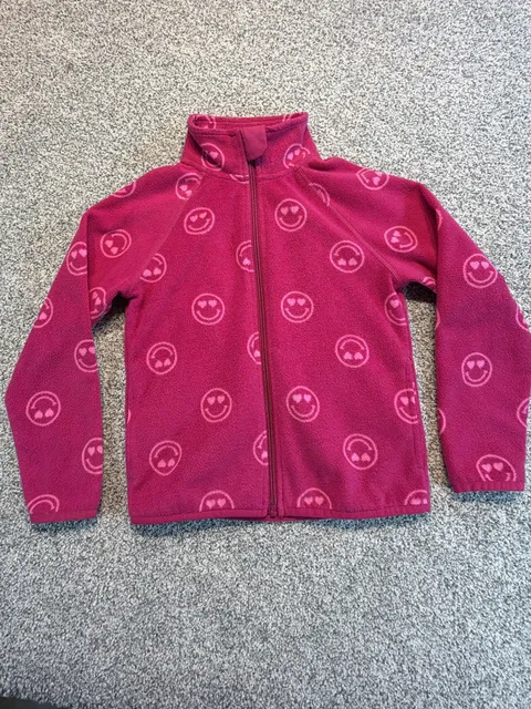 Wonder Nation Soft fleece Girls Full Zip Jacket Sz S 6-6X Hot Pink Smiley Faces