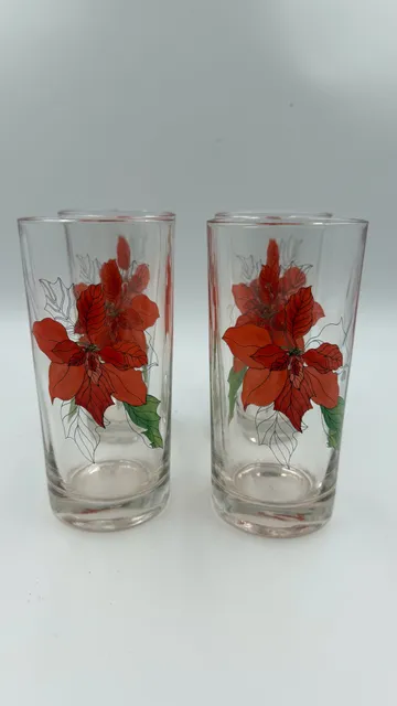 Block Poinsettia by Mary Ann Goertzen Set of 4 Highball Glasses Vintage